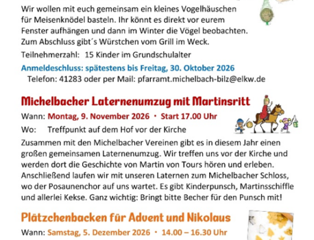 Aktivitäten und Angebote für Kinder und Familien im Herbst und in der Adventszeit